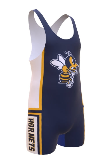 Navy & White Monroe Hornets Wrestling Singlet (Fully Sublimated)