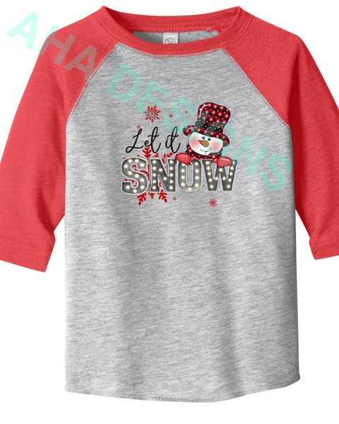 Let It Snow Toddler Rabbit Skins Baseball Tee - Ordering Ends 11/25 2T / Vintage Heather/Vintage Red