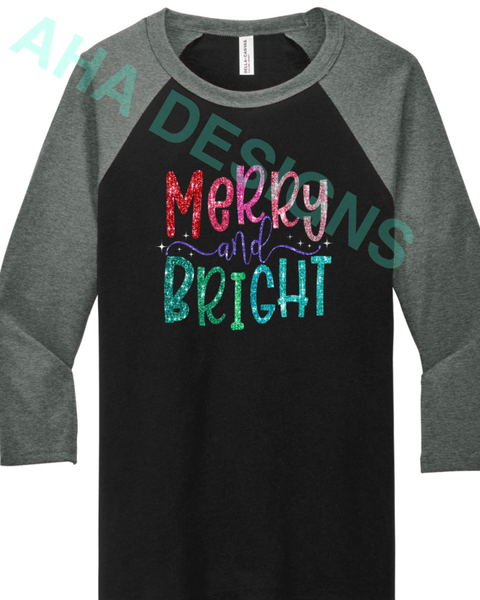 Merry & Bright Bella + Canvas Unisex 3/4 Sleeve - Ordering Ends 11/25 Xs / Black/Dark Heather