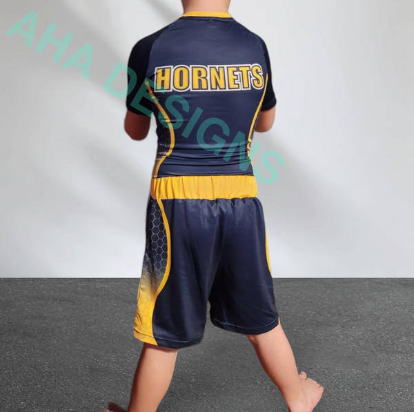 Monroe Hornets Wrestling Compression Shirt And Fight Shorts (Fully Sublimated)