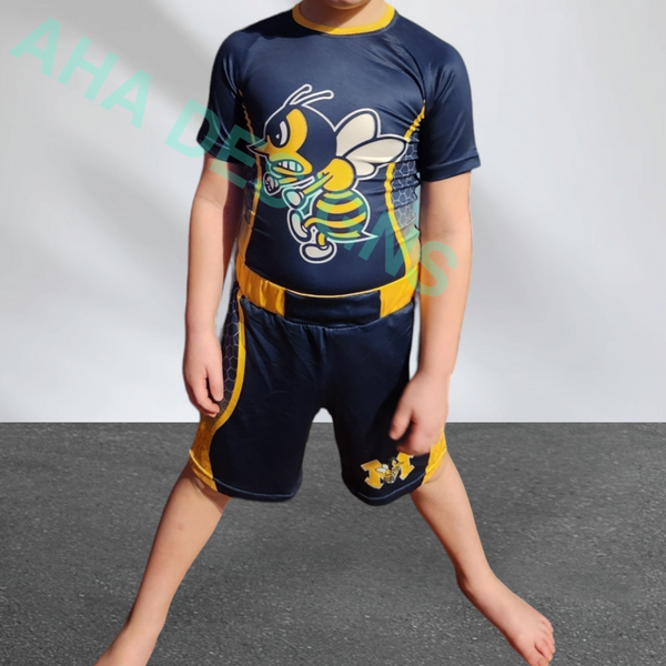 Monroe Hornets Wrestling Compression Shirt And Fight Shorts (Fully Sublimated)