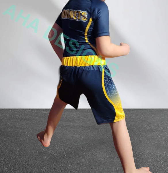 Monroe Hornets Wrestling Compression Shirt And Fight Shorts (Fully Sublimated)