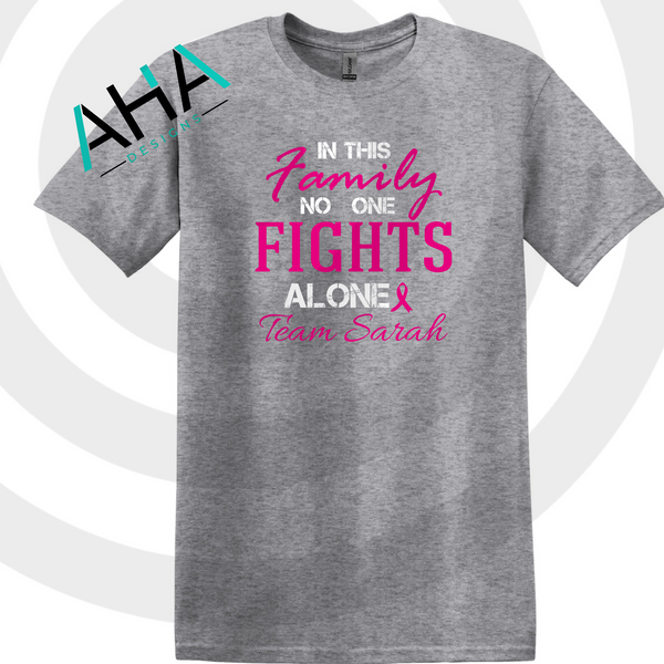 Breast Cancer Awareness 'In This Family No One Fights Alone' Team T-shirt (Black/Gray)