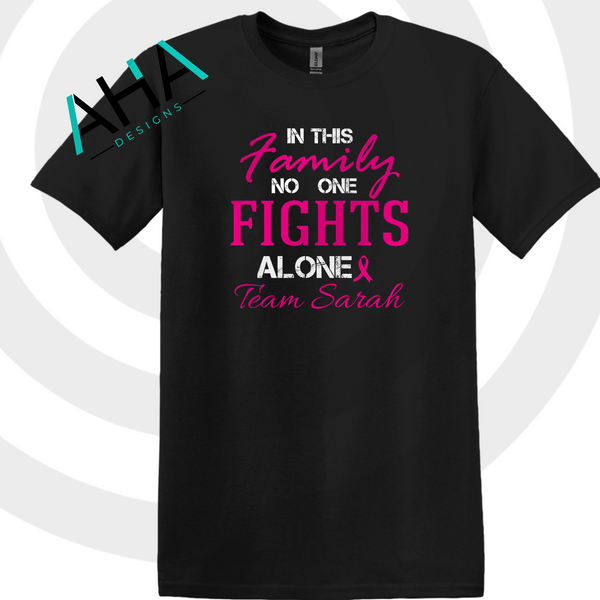 Breast Cancer Awareness 'In This Family No One Fights Alone' Team T-shirt (Black/Gray)