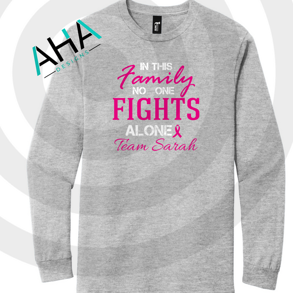 Breast Cancer Awareness 'In This Family No One Fights Alone' Team Long Sleeve T-shirt (Black/Gray)