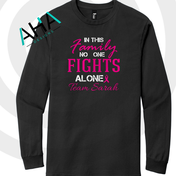 Breast Cancer Awareness 'In This Family No One Fights Alone' Team Long Sleeve T-shirt (Black/Gray)