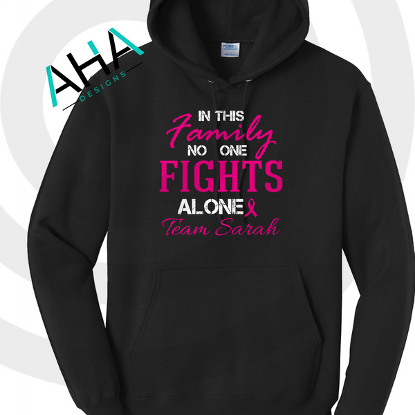 Breast Cancer Awareness 'In This Family No One Fights Alone' Team Hoodie (Black/Gray)