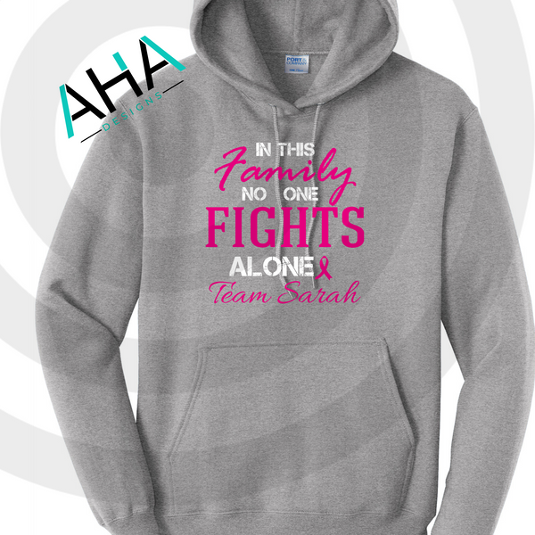 Breast Cancer Awareness 'In This Family No One Fights Alone' Team Hoodie (Black/Gray)