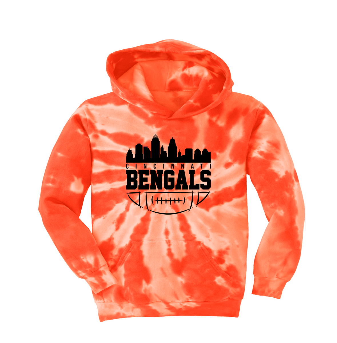 NFL Cincinnati Bengals Girls' Gray Tie-Dye Crop Hooded Sweatshirt - XS