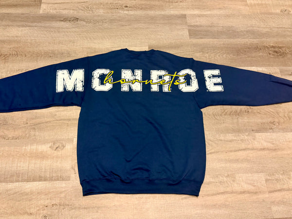 Monroe Hornets Distressed Script Crewneck Sweatshirt