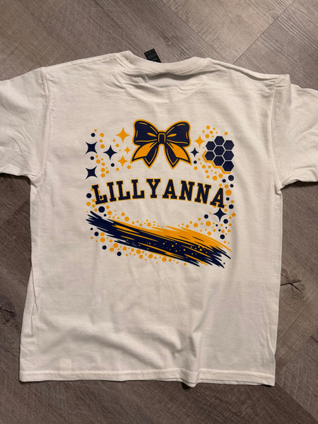 2026 Monroe Hornets competition cheer tee personalized name back