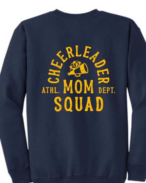 Distressed Cheerleader Mom Squad Gold or Navy Crewneck Sweatshirt