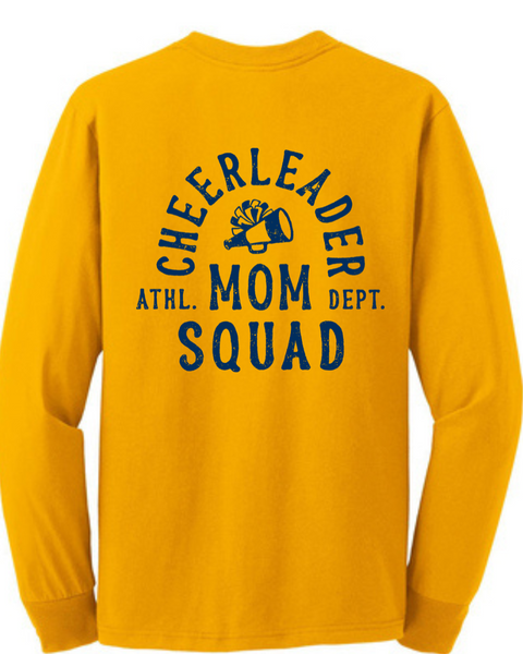 Distressed Cheerleader Mom Squad Gold or Navy Long Sleeve Tee