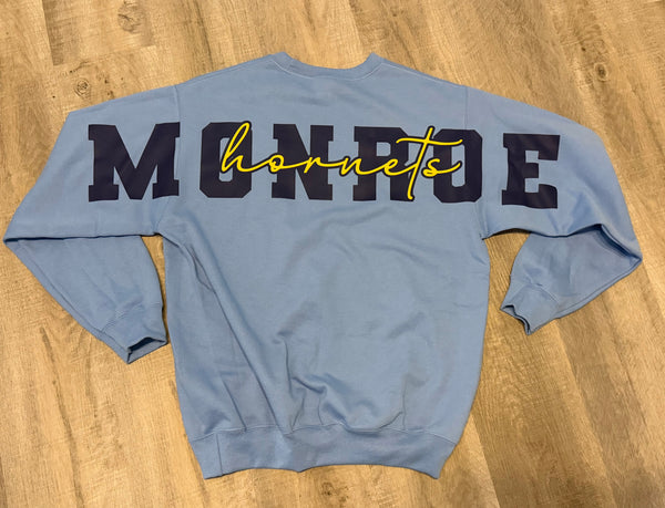 Carolina Blue Monroe Hornets Script Crewneck Sweatshirt