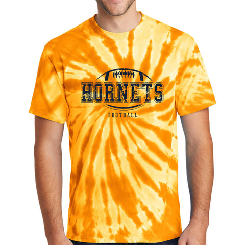 2025 Distressed Hornets Football Gold Tie Dye Tee