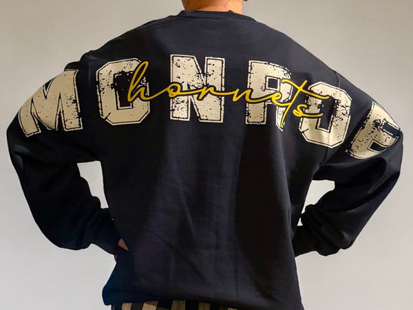 Monroe Hornets Distressed Script Crewneck Sweatshirt