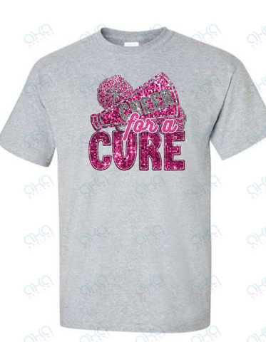 Cheer For a Cure Cancer Breast Cancer Awareness Faux Sequin Tee