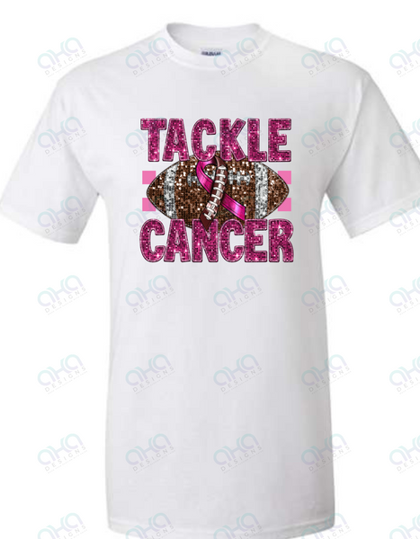 Tackle Cancer Breast Cancer Awareness Faux Sequin Tee