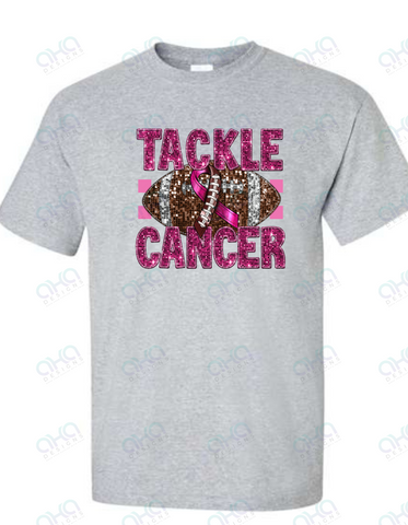 Tackle Cancer Breast Cancer Awareness Faux Sequin Tee