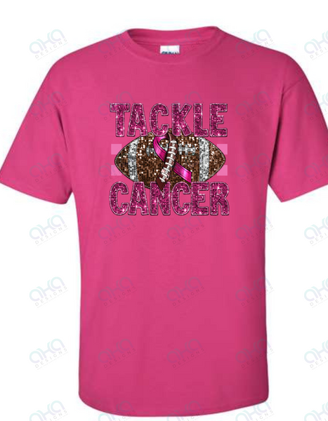 Tackle Cancer Breast Cancer Awareness Faux Sequin Tee