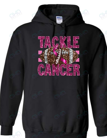 Tackle Cancer Breast Cancer Awareness Faux Sequin Hoodie
