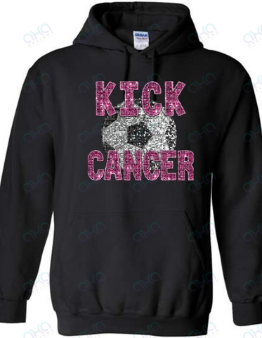 Kick Cancer Soccer Breast Cancer Awareness Faux Sequin Hoodie