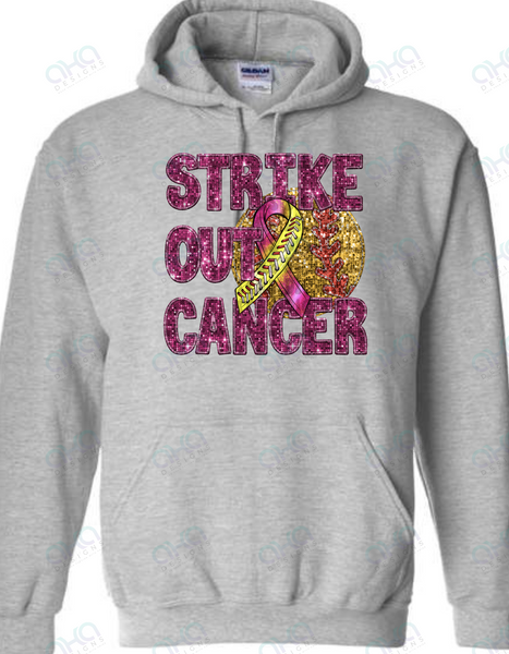 Strike Out Cancer Softball Breast Cancer Awareness Faux Sequin Hoodie