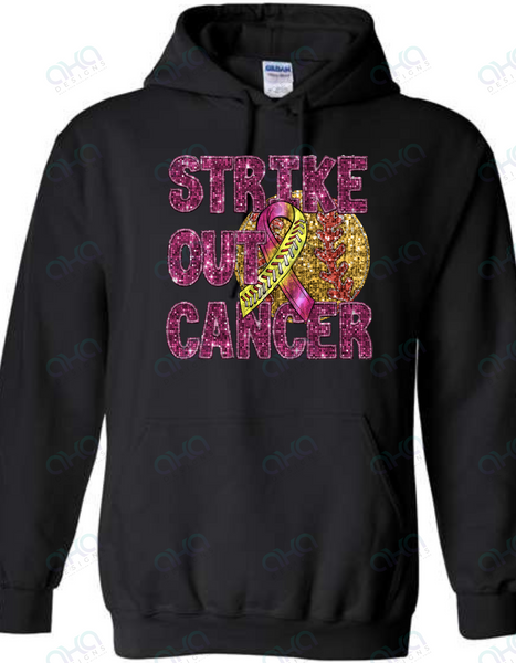 Strike Out Cancer Softball Breast Cancer Awareness Faux Sequin Hoodie