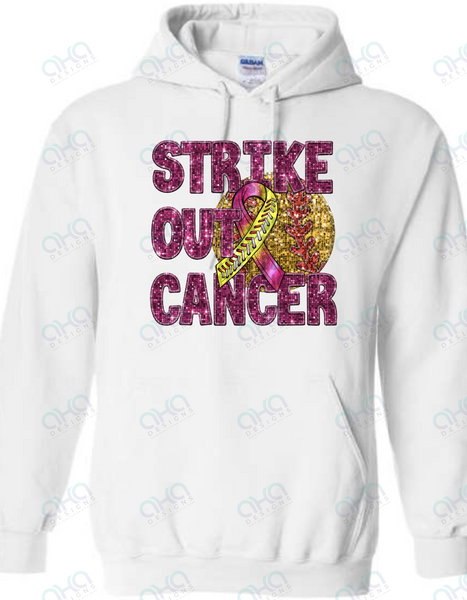 Strike Out Cancer Softball Breast Cancer Awareness Faux Sequin Hoodie