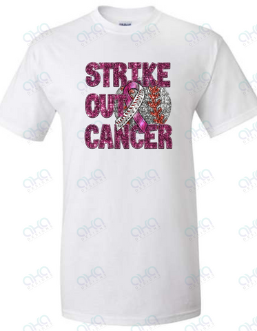 Strike Out Cancer Baseball Cancer Breast Cancer Awareness Faux Sequin Tee