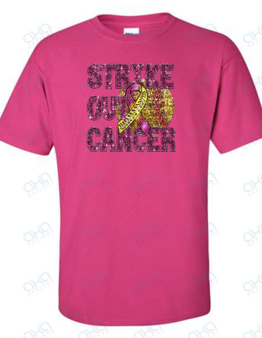 Strike Out Cancer Softball Cancer Breast Cancer Awareness Faux Sequin Tee