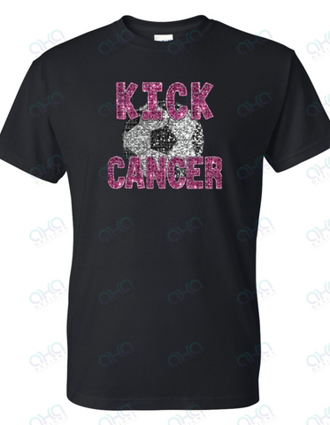 Kick Cancer Soccer Cancer Breast Cancer Awareness Faux Sequin Tee