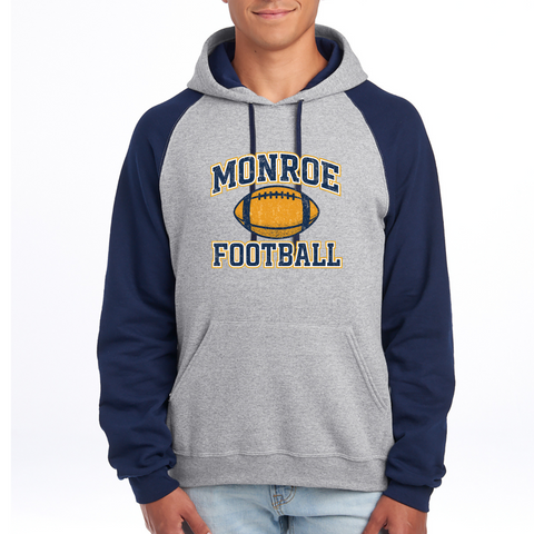 2025 Monroe Football Distressed Colorblock Raglan Hoodie