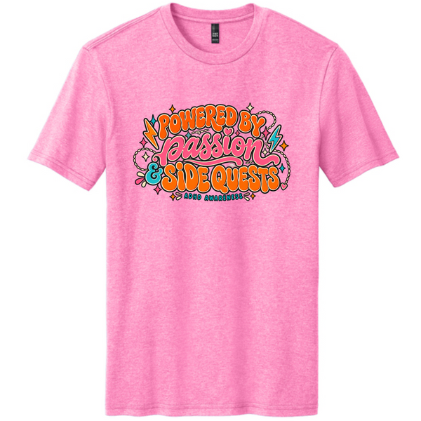 Powered by Passion & Side Quests – ADHD Awareness Tee — Awareness Pink Heather