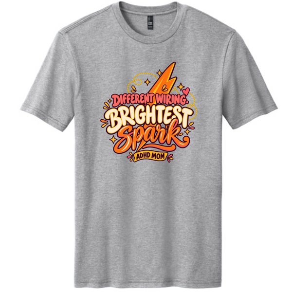 Different Wiring, Brightest Spark – ADHD Mom Tee — Light Heather Gray