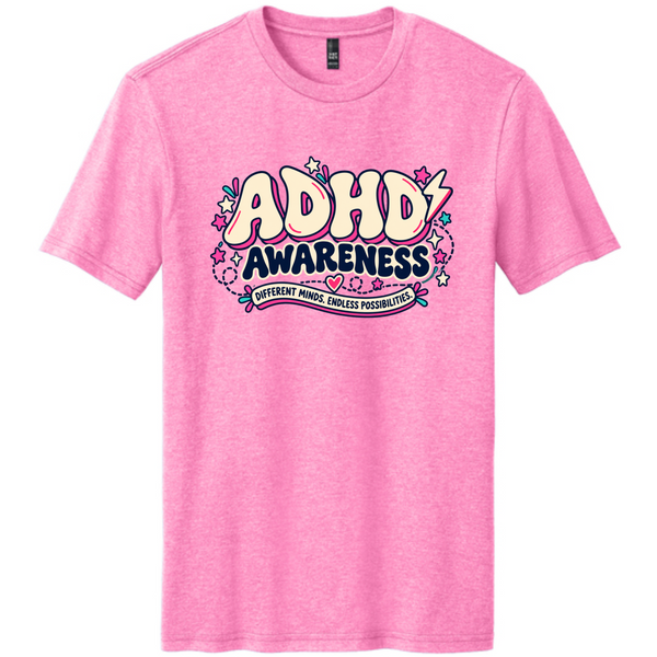 Different Minds, Endless Possibilities – ADHD Awareness Tee — Awareness Pink Heather