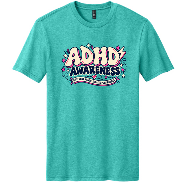 Different Minds, Endless Possibilities – ADHD Awareness Tee — Aqua Heather