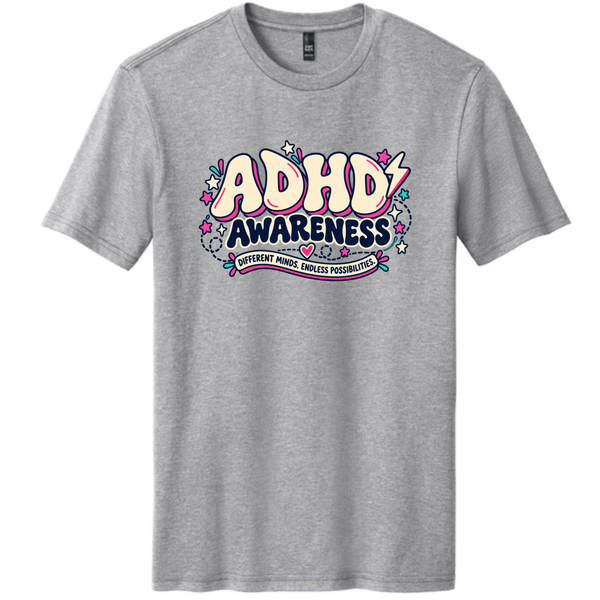 Different Minds, Endless Possibilities – ADHD Awareness Tee — Light Heather Gray