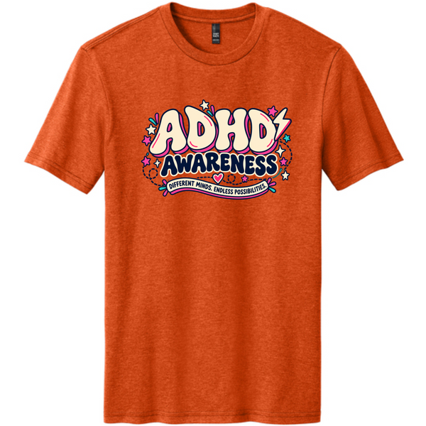 Different Minds, Endless Possibilities – ADHD Awareness Tee — Deep Orange Heather