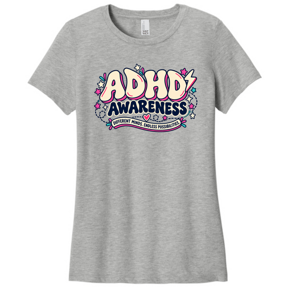 Different Minds, Endless Possibilities – ADHD Awareness Women’s Tee — Light Heather Gray