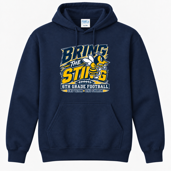 Bring the Sting 6th Grade Football design on navy Port & Company PC78H hoodie