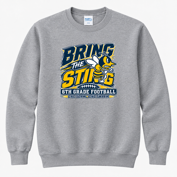 Bring the Sting 6th Grade Football design on sport gray Port & Company PC78 crewneck sweatshirt