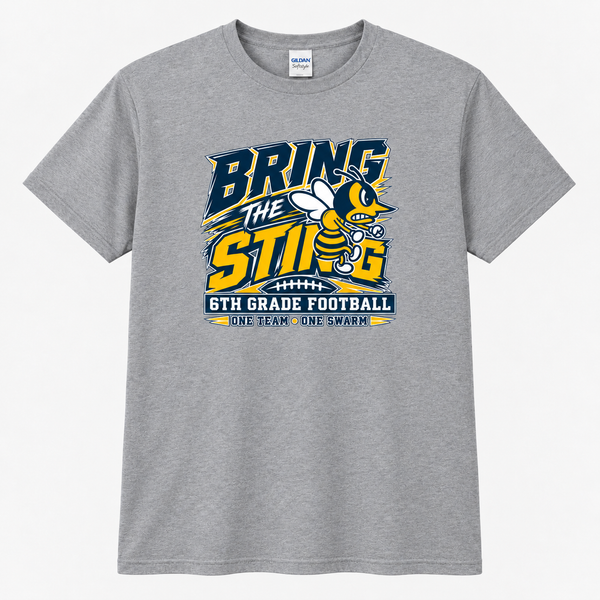 Bring the Sting 6th Grade Football design on sport gray Gildan Softstyle tee