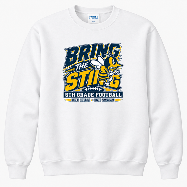 Bring the Sting 6th Grade Football design on white Port & Company PC78 crewneck sweatshirt