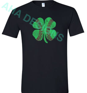 Distressed Baseball Shamrock Black Tee