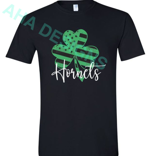 Hornets Distressed Flag Shamrock Black Tee