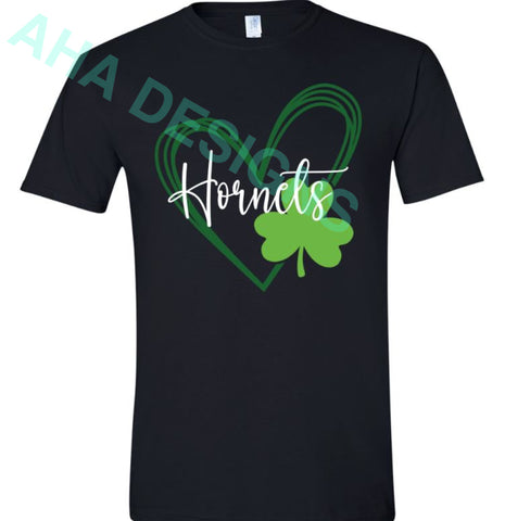 Hornets Shamrock Heart Black Tee