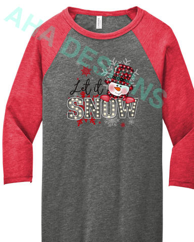 Let It Snow Bella + Canvas Unisex 3/4 Sleeve - Ordering Ends 11/25 Xs / Grey/Red Triblend