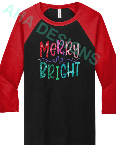 Merry & Bright Bella + Canvas Unisex 3/4 Sleeve - Ordering Ends 11/25 Xs / Black/Red