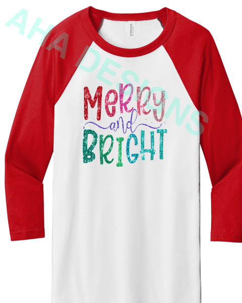Merry & Bright Bella + Canvas Unisex 3/4 Sleeve - Ordering Ends 11/25 Xs / White/R